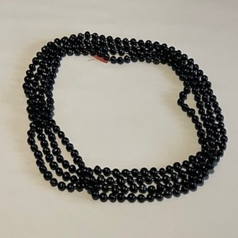 Hand-Knotted Iridescent Peacock Black Bead Pearl Endless Rope Necklace — 52
